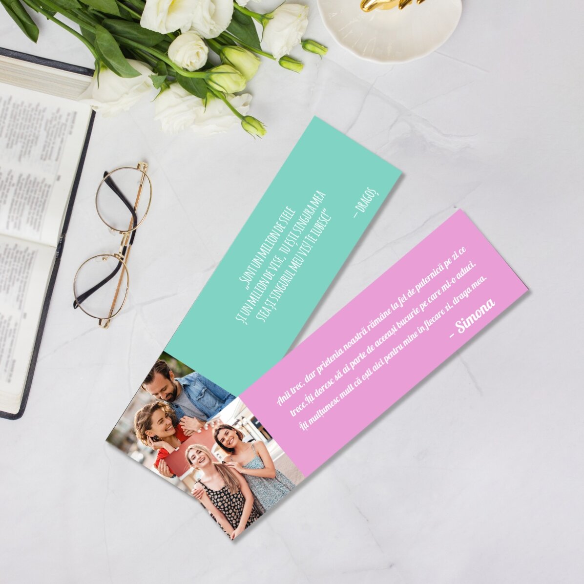 Semn de carte personalizat cu o poză și mesaj