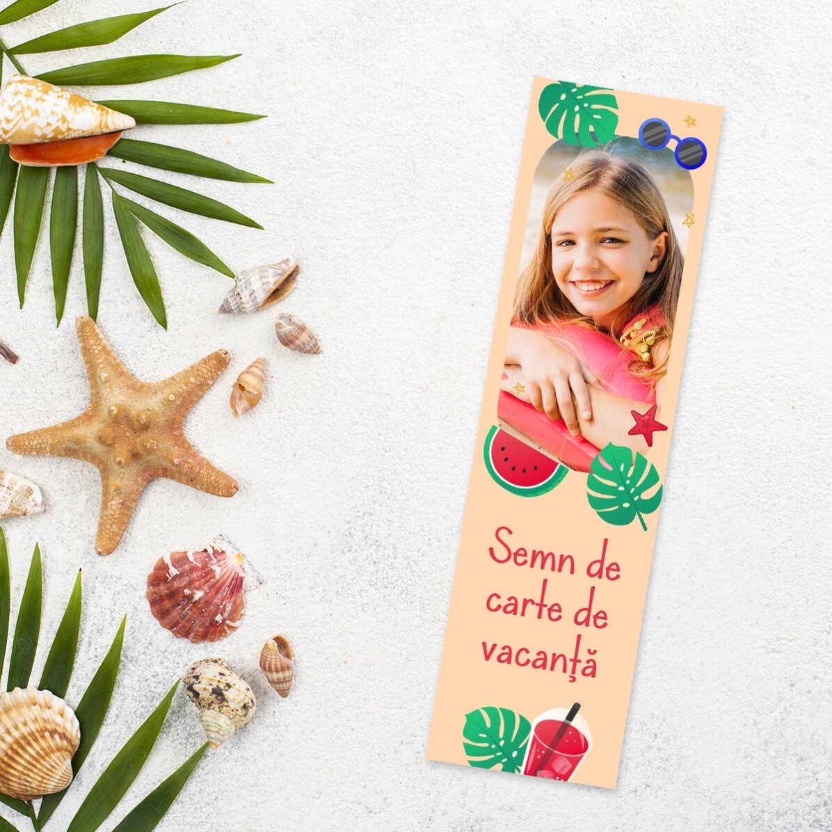 Semn de carte personalizat cu poză și text - Vacanță de vară