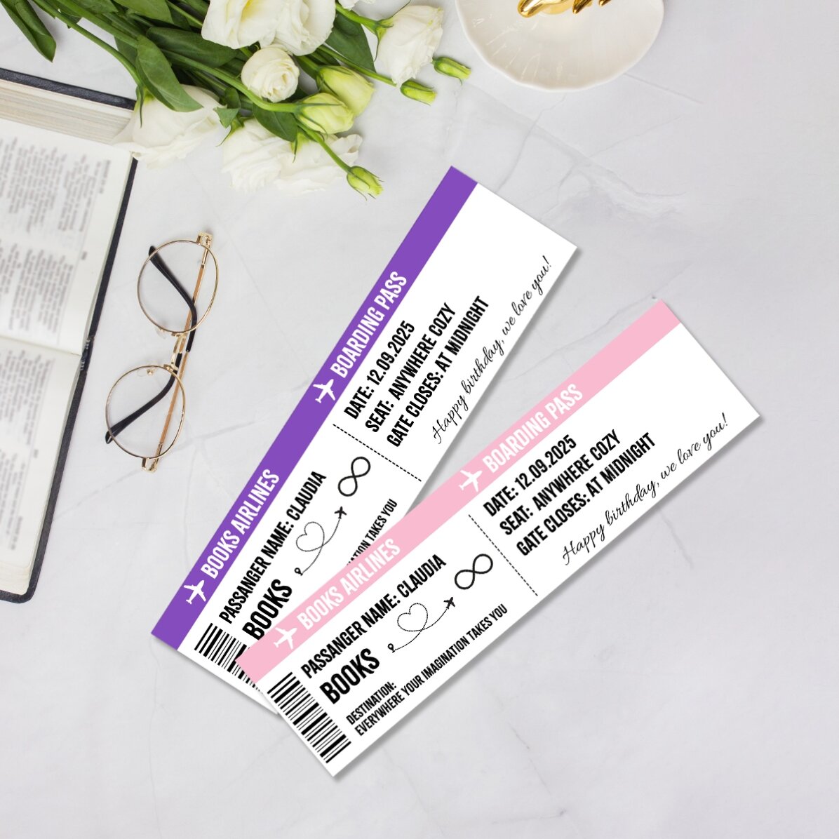 Semn de carte personalizat cu text - Boarding pass