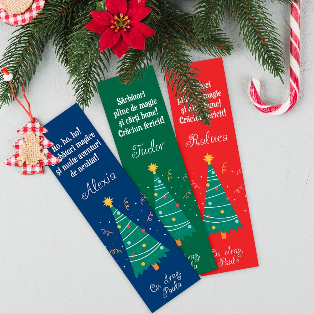 Semn de carte personalizat cu text - Christmas tree
