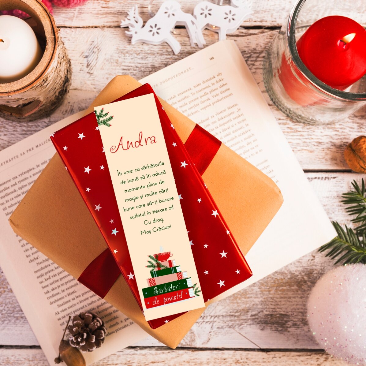 Semn de carte personalizat cu text - Christmas