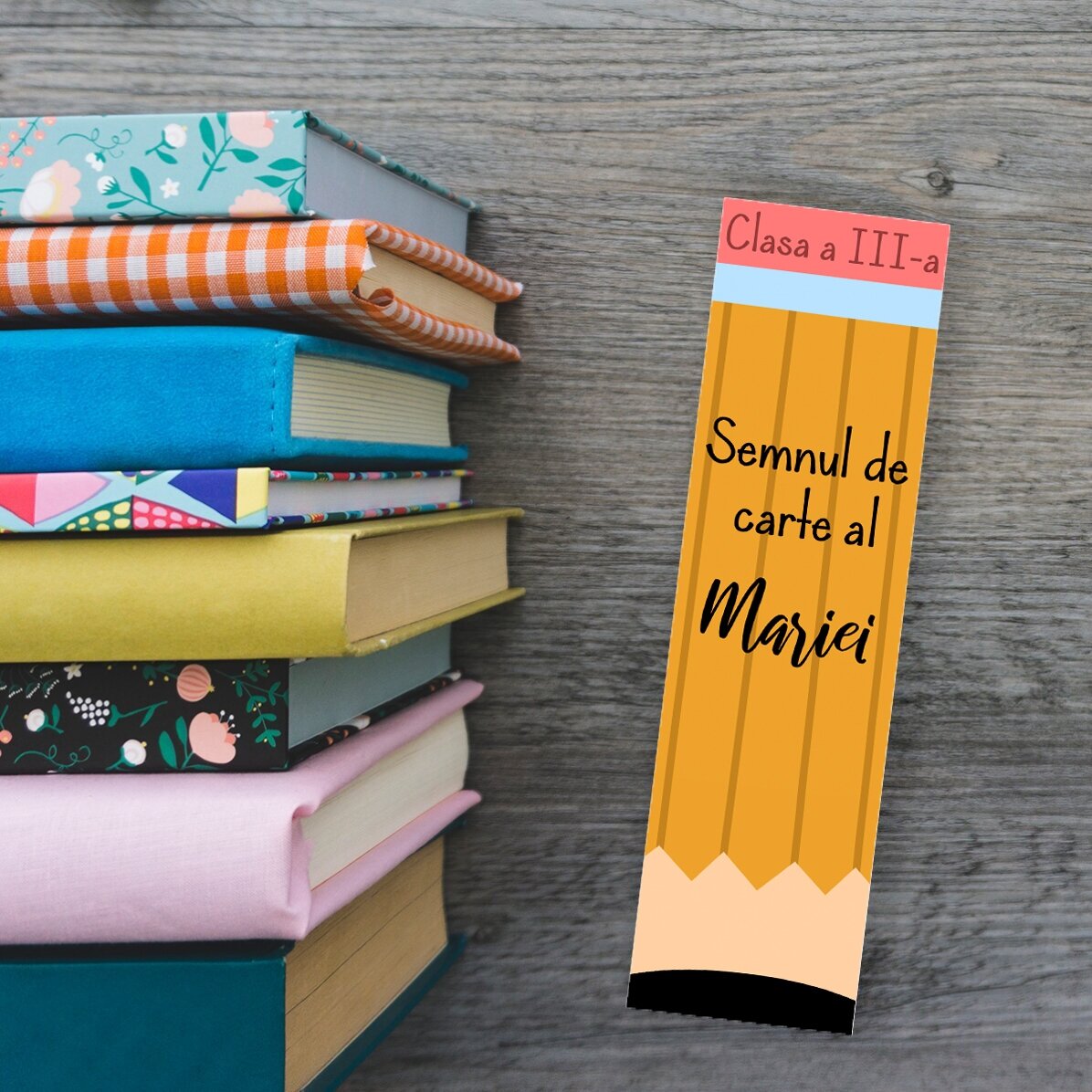 Semn de carte personalizat cu text - Creion