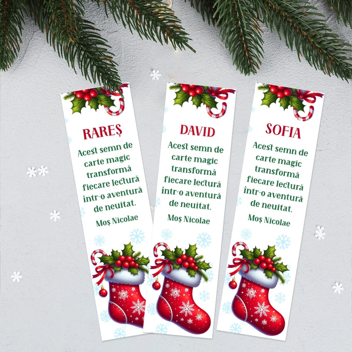 Semn de carte personalizat cu text - Cu drag, Moș Nicolae