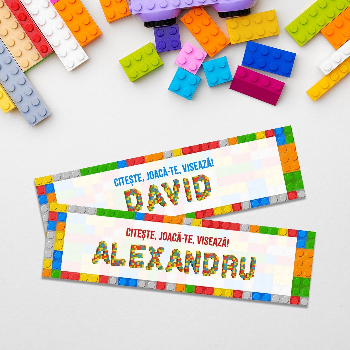 Semn de carte personalizat cu text - Lego