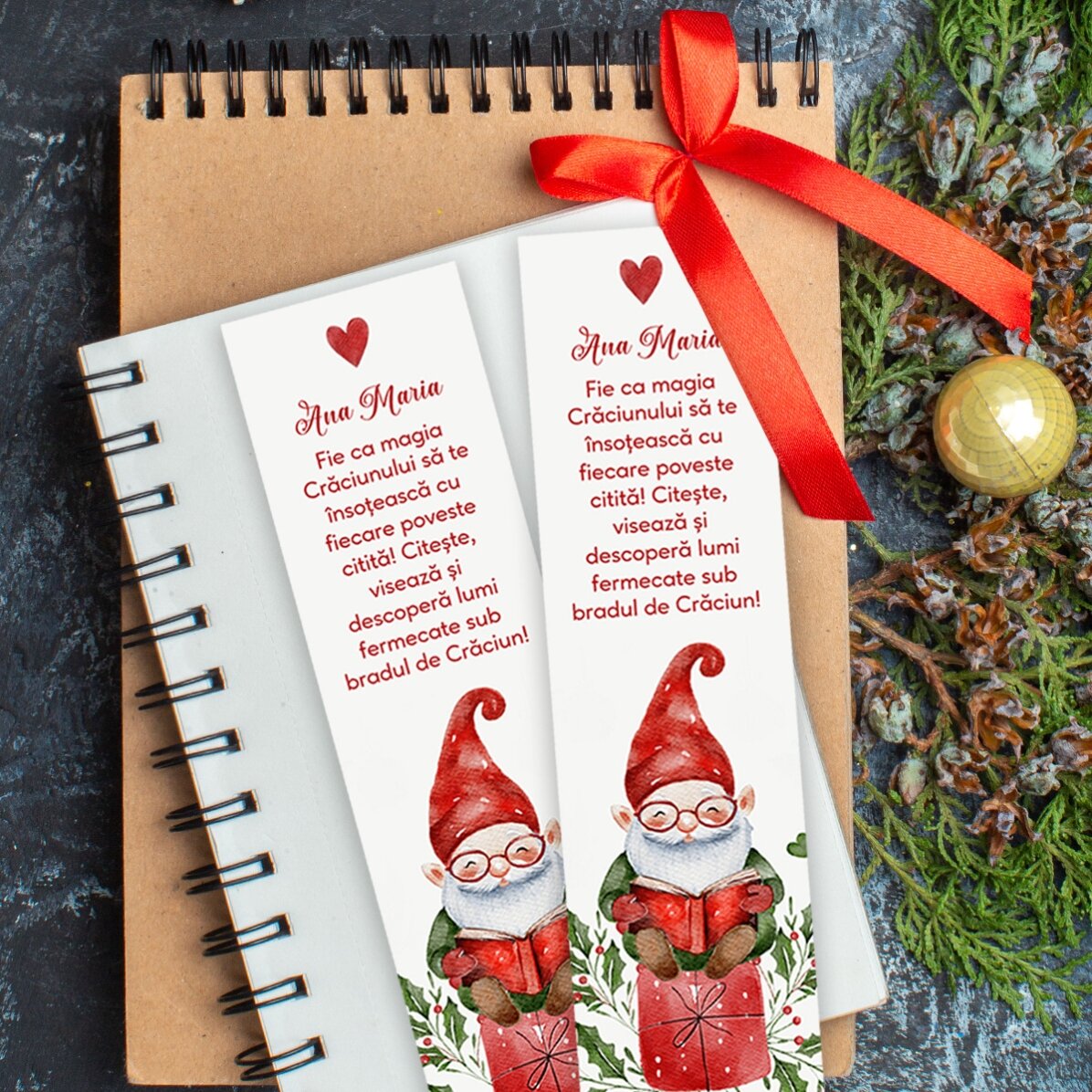 Semn de carte personalizat cu text - Moș Crăciun