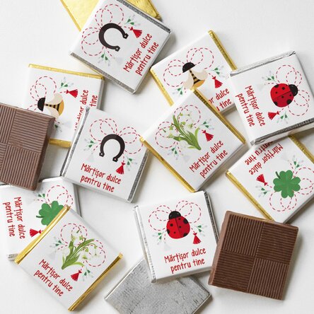 Set 10 mini ciocolățele cu mesaj - Mărțișor dulce