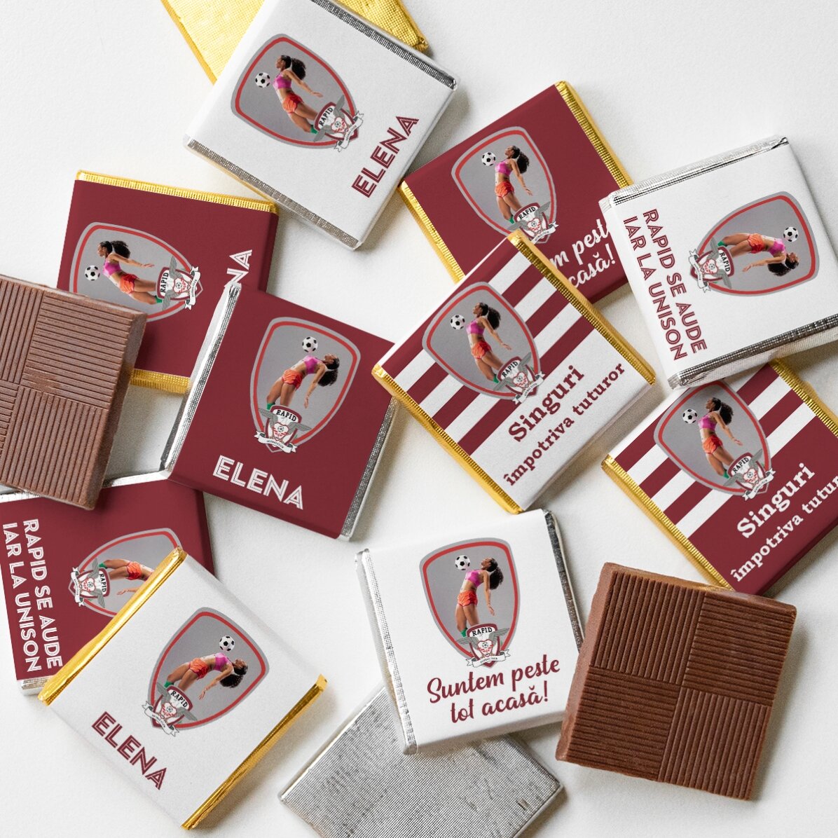 Set 10 mini ciocolățele FC Rapid personalizate cu poze și mesaj