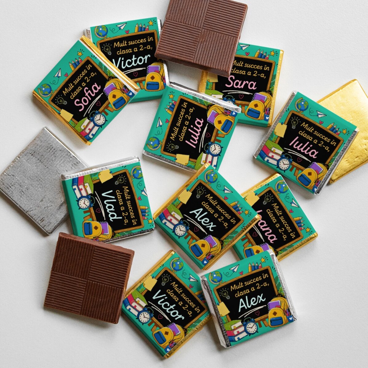 Set of 10 personalised mini chocolates with a message for the start of the school year