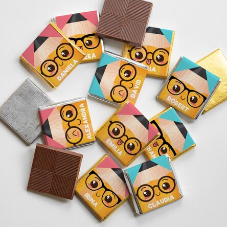 Set 10 mini ciocolățele personalizate cu nume pentru început de an școlar - Creioane