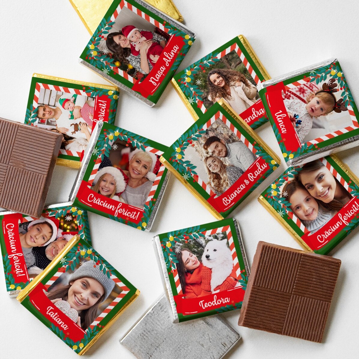 Set 10 mini ciocolățele personalizate cu poze și nume - Crăciun de poveste