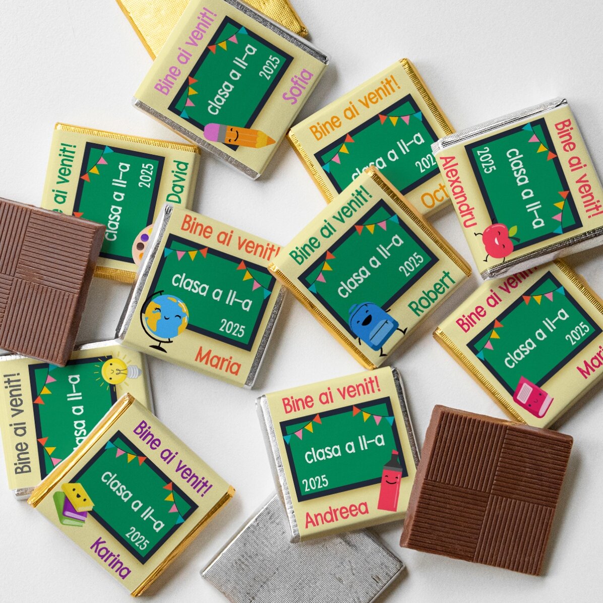 Set 10 mini ciocolățele personalizate cu text  - Bine ai venit!
