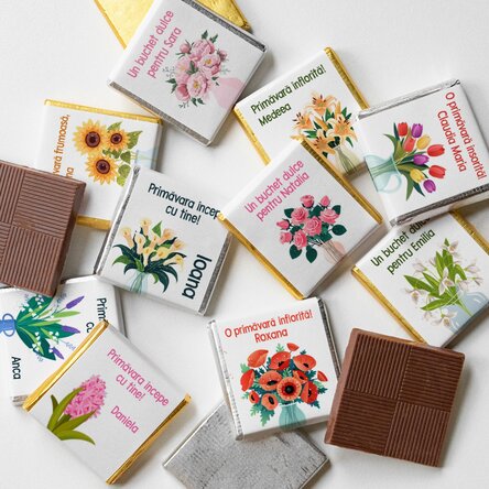 Set of 10 mini chocolates personalised with text - Flowers
