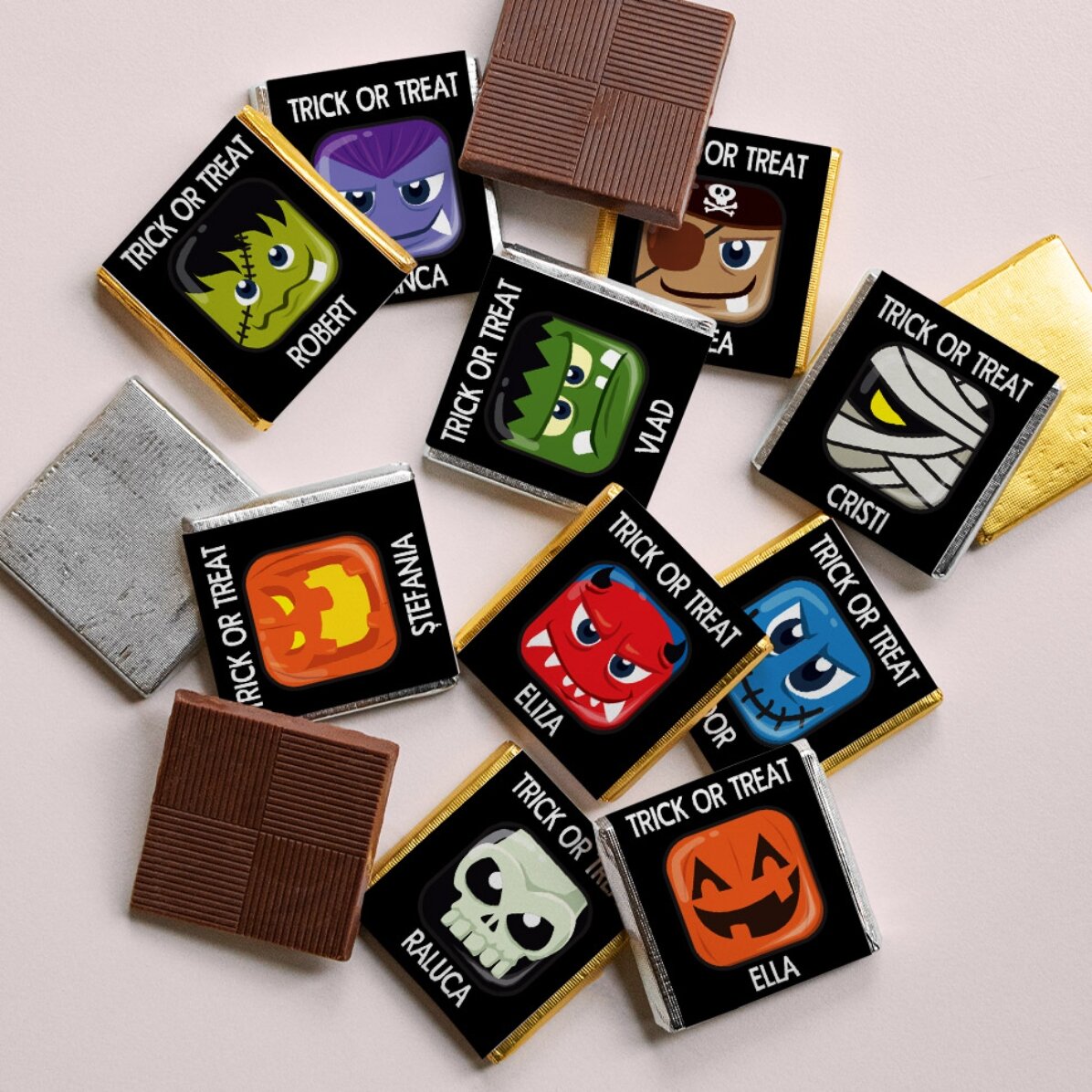 Set 10 mini ciocolățele personalizate cu text - Trick or Treat