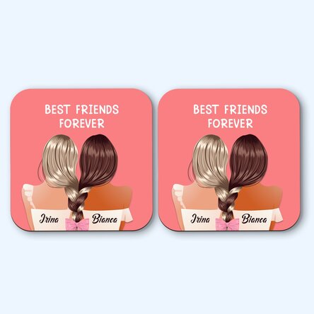 Set 2 suporturi de pahar personalizate cu text - Best friends