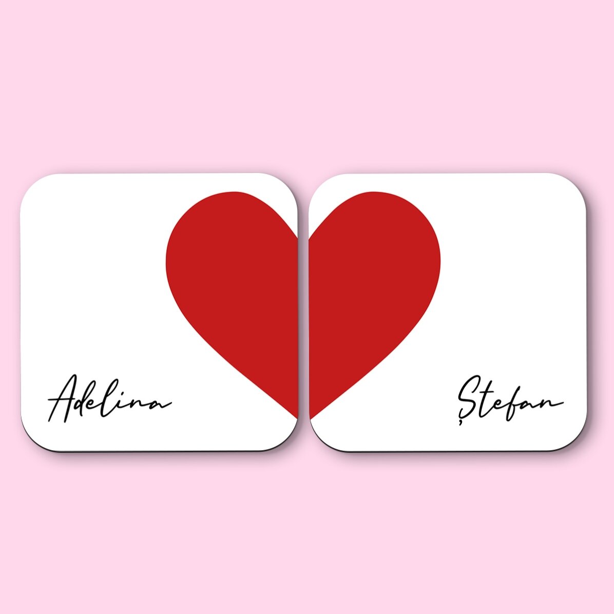 Set 2 suporturi de pahar personalizate cu text - Heart