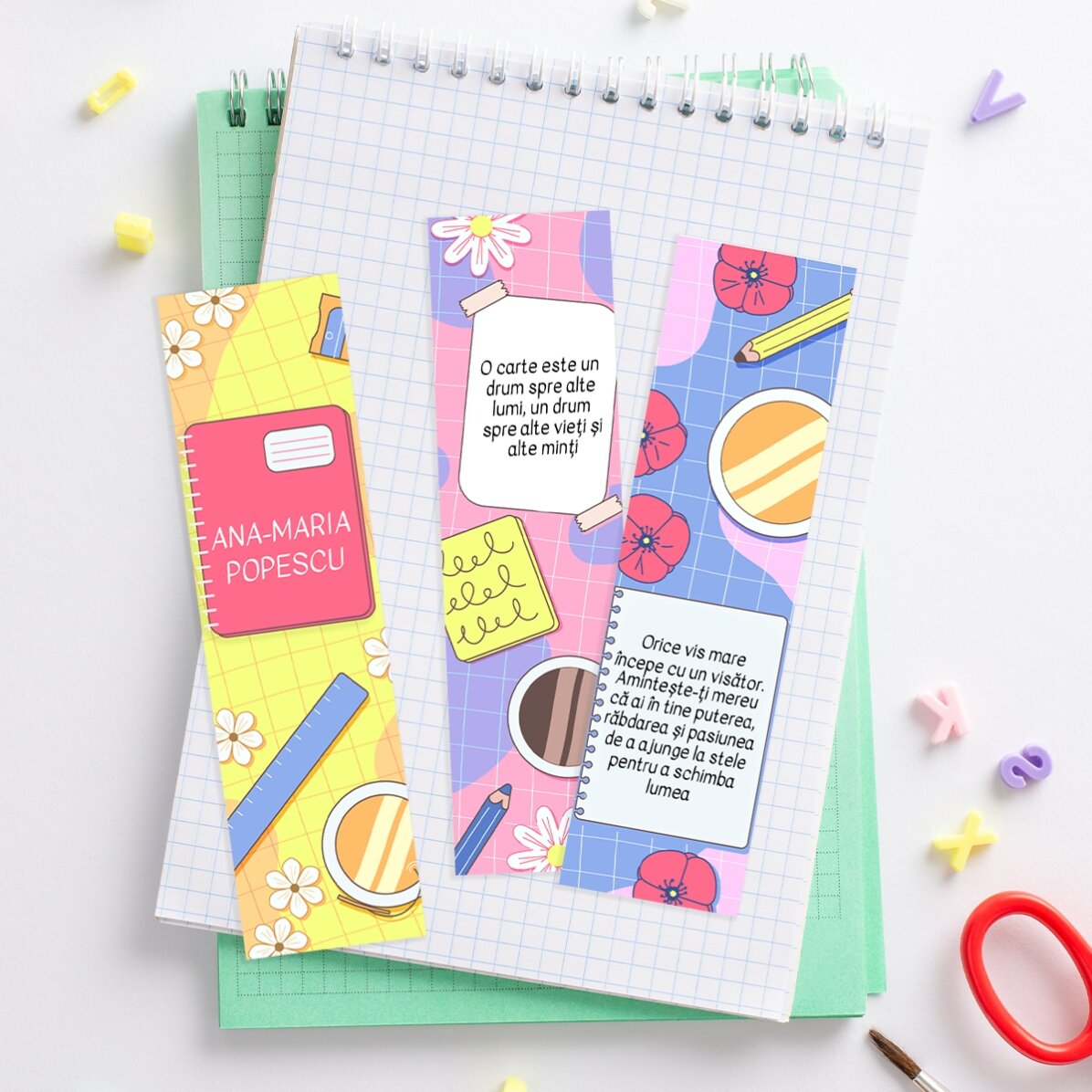 Set 3 semne de carte personalizate cu text - Flowers