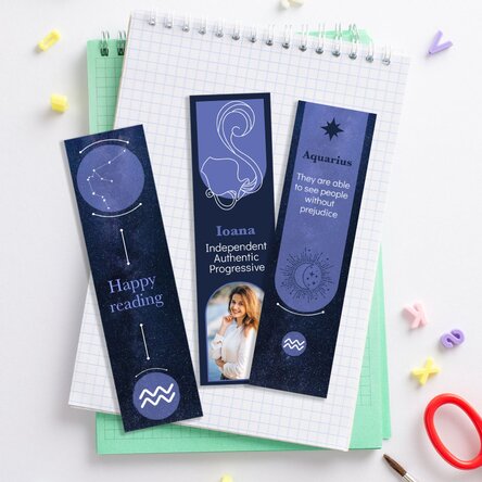 Set 3 semne de carte personalizate cu mesaj și poză - Zodia Vărsător