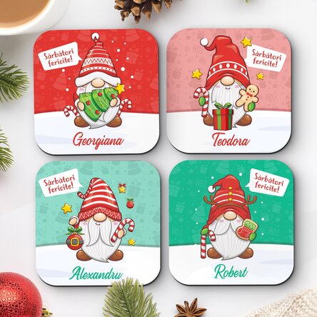 Set 4 suporturi de pahar personalizate cu text - model de Crăciun