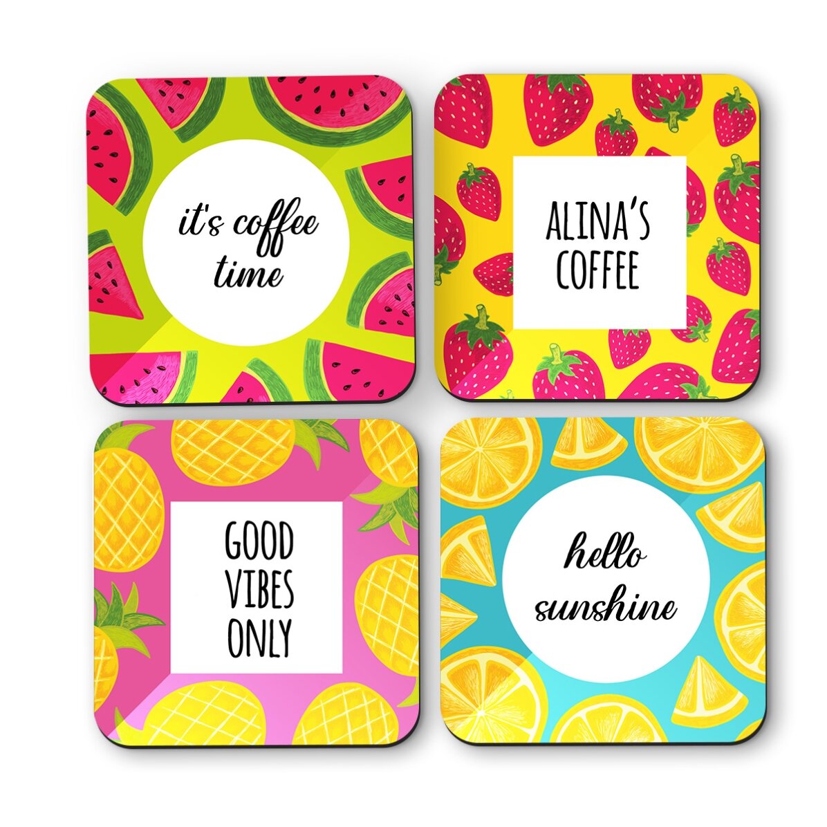 Set of 4 personalised coasters with text – Summer