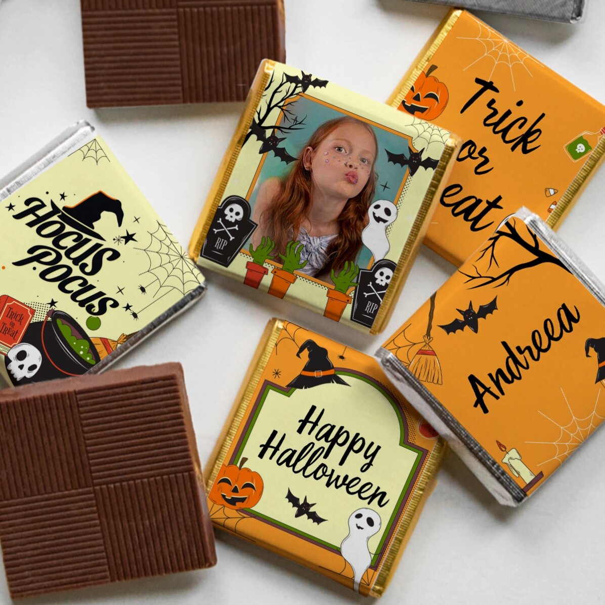 Set 5 mini ciocolățele personalizate cu poză și text - Halloween