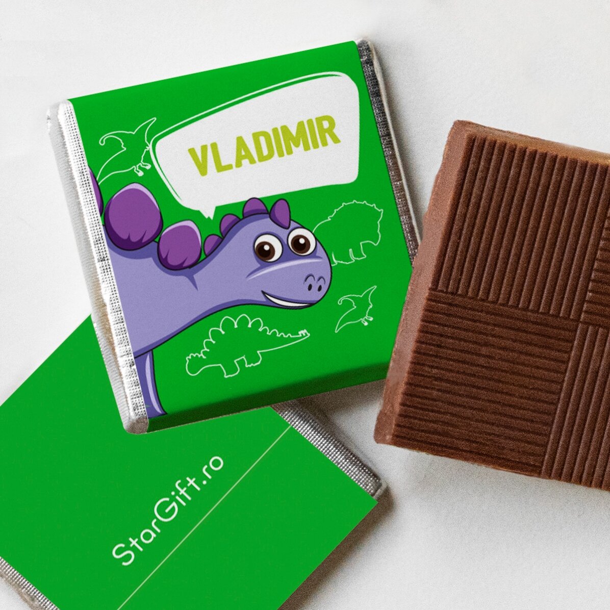 Set 5 mini ciocolățele personalizate cu poze și text - Dinozauri