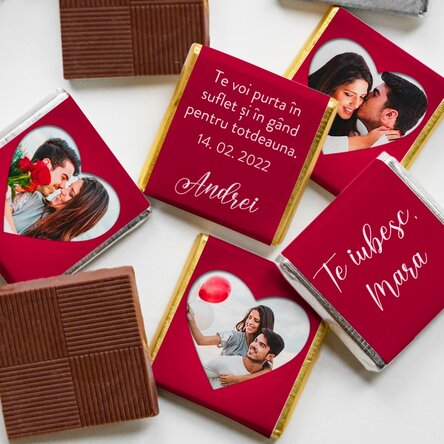 Set 5 mini ciocolățele personalizate cu poze și text - Love