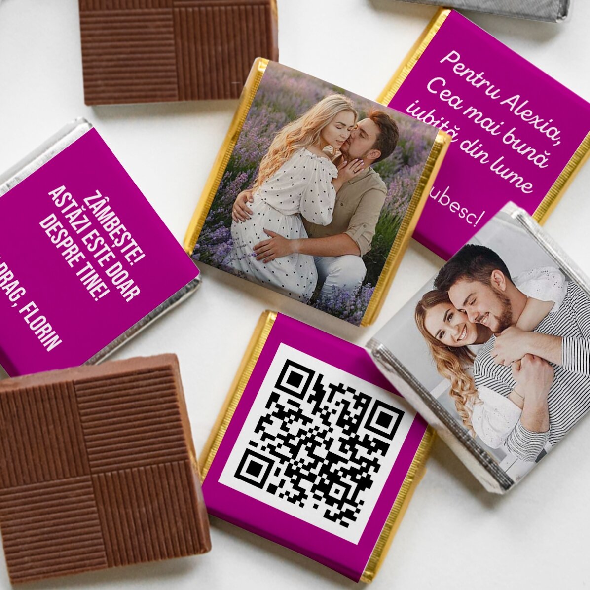 Set 5 mini ciocolățele personalizate cu poze, cod QR și text - Pentru cineva drag