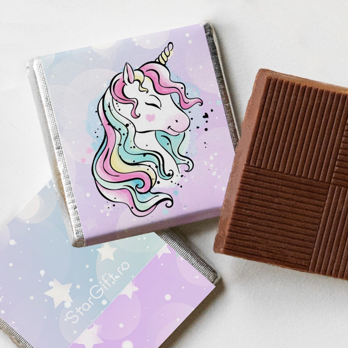 Set 5 mini ciocolățele personalizate cu poze și text - Unicorn