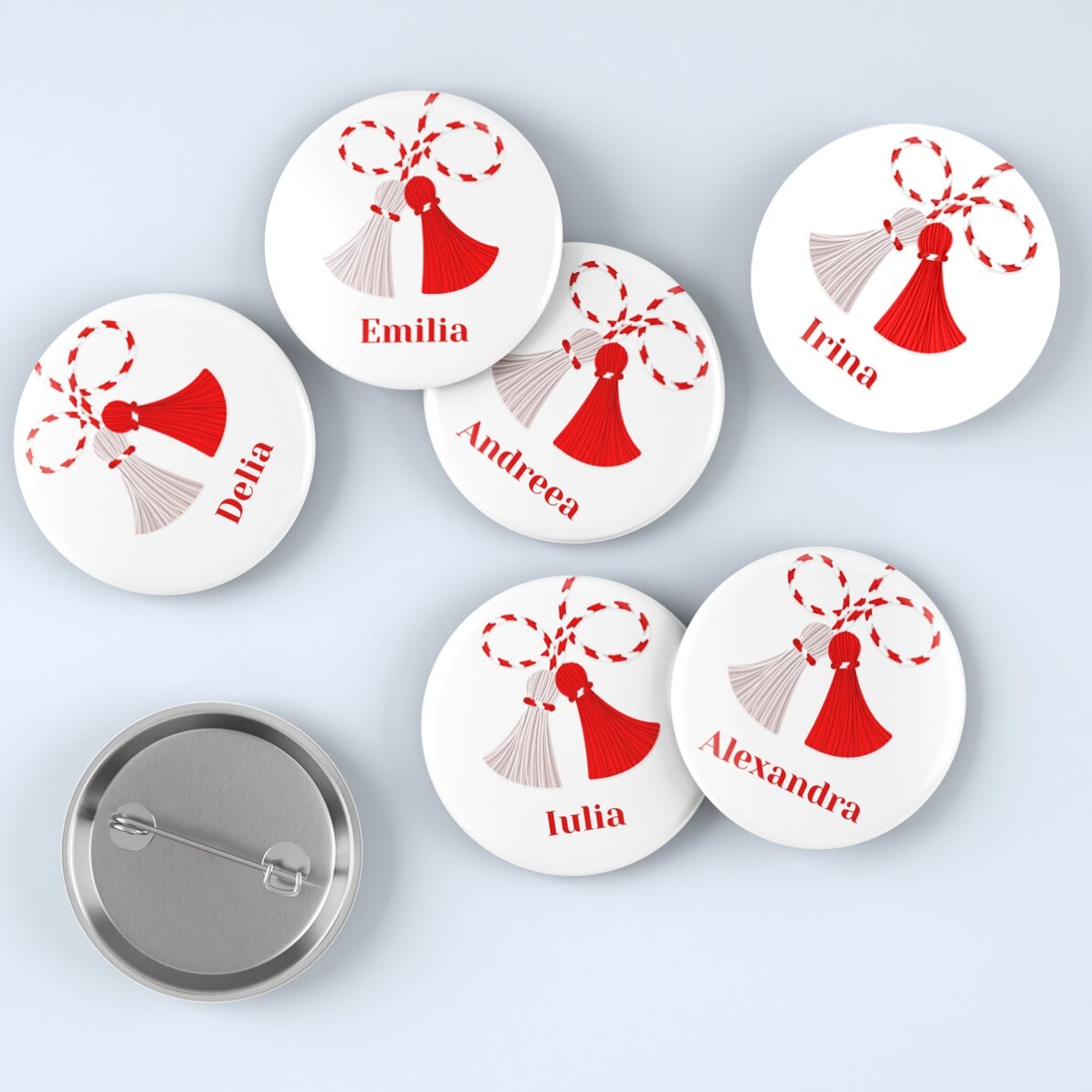 Set of 6 personalised badges with your name on them