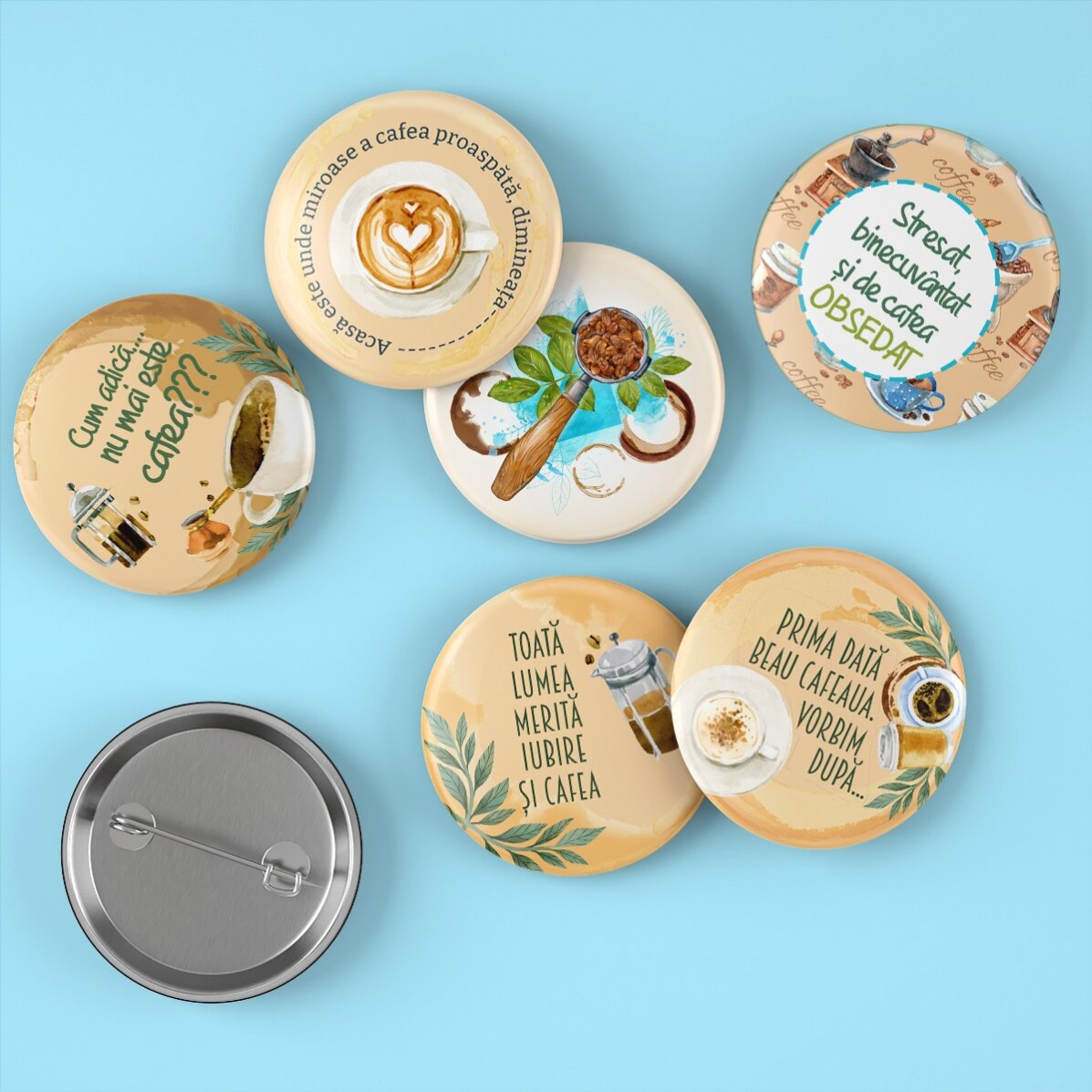 Set 6 insigne personalizate cu poze și mesaj - Cafeluța de Dimineață