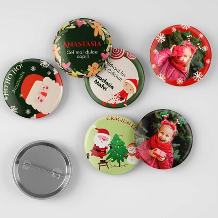 Set 6 insigne personalizate cu poze și mesaj - Crăciun fericit!
