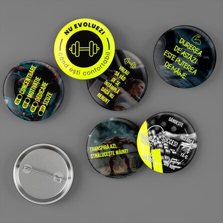 Set 6 insigne personalizate cu poze și mesaj - GYM Time