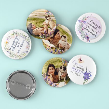 Set 6 insigne personalizate cu poze și mesaj și poze - Comorile Grădinii Sălbatice