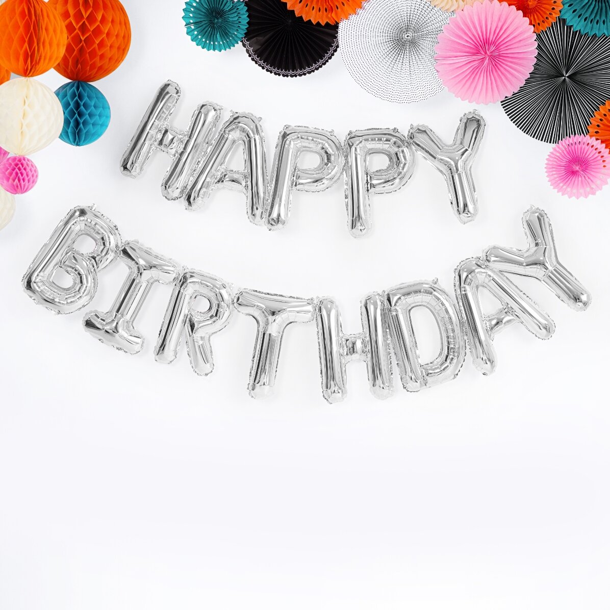 Set baloane - Happy Birthday argintii