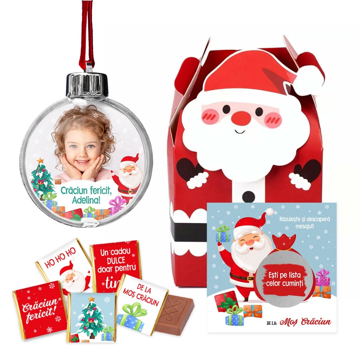 Set cadou cu glob personalizat - de la Moș Crăciun