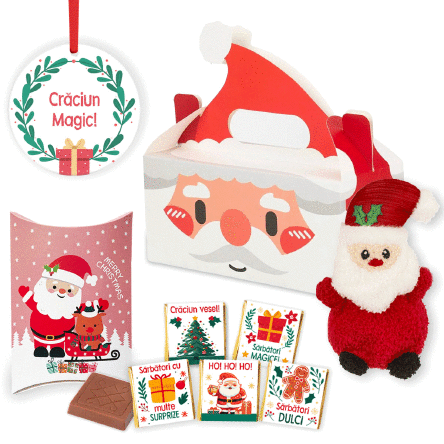 Set cadou cu ornament rotund personalizat cu text - Moș Crăciun