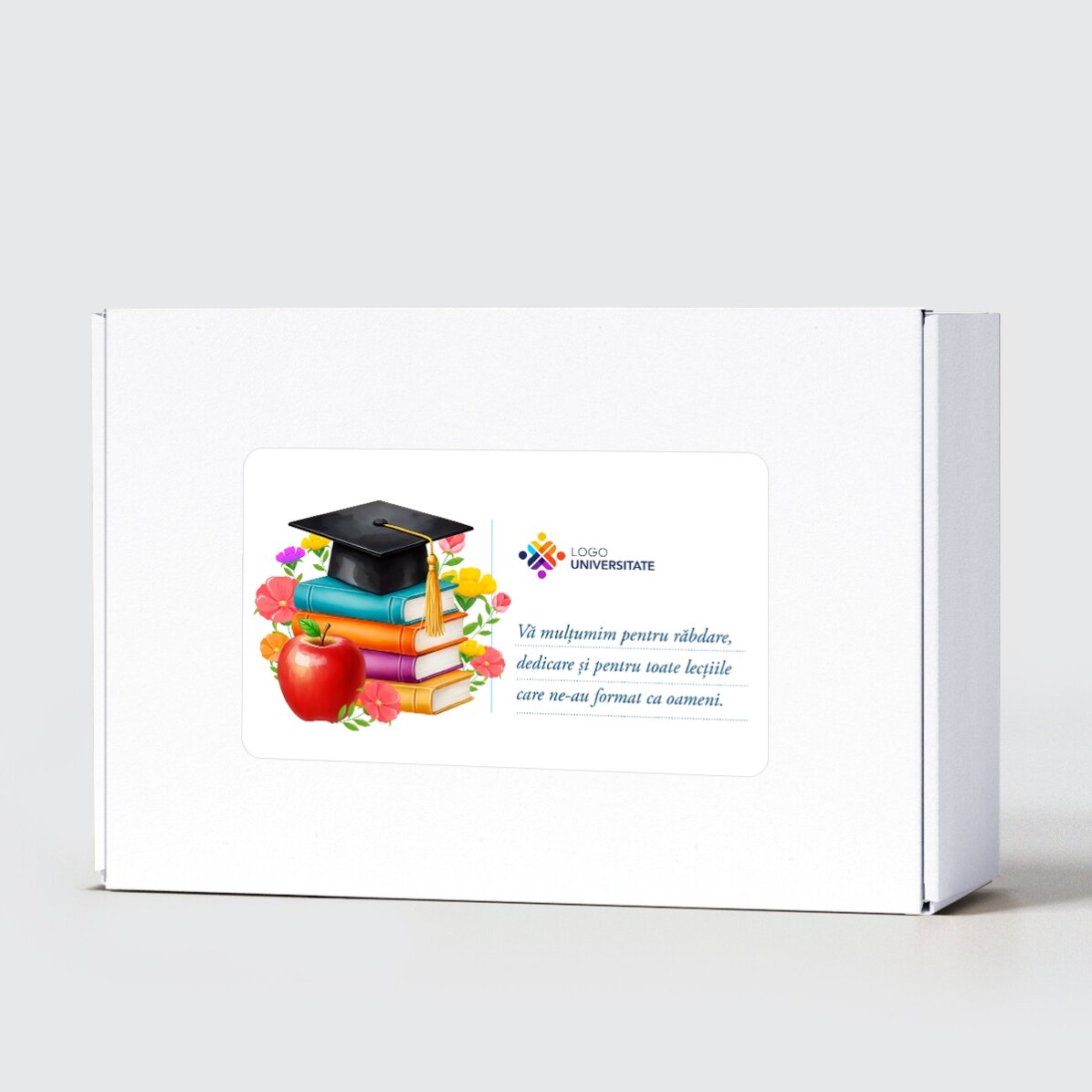 Personalised gift set for teachers, featuring a message and logo