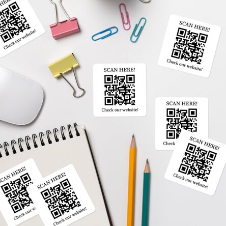 Set de 12 stickere (etichetă autoadezivă) personalizate cu text și cod QR - Check