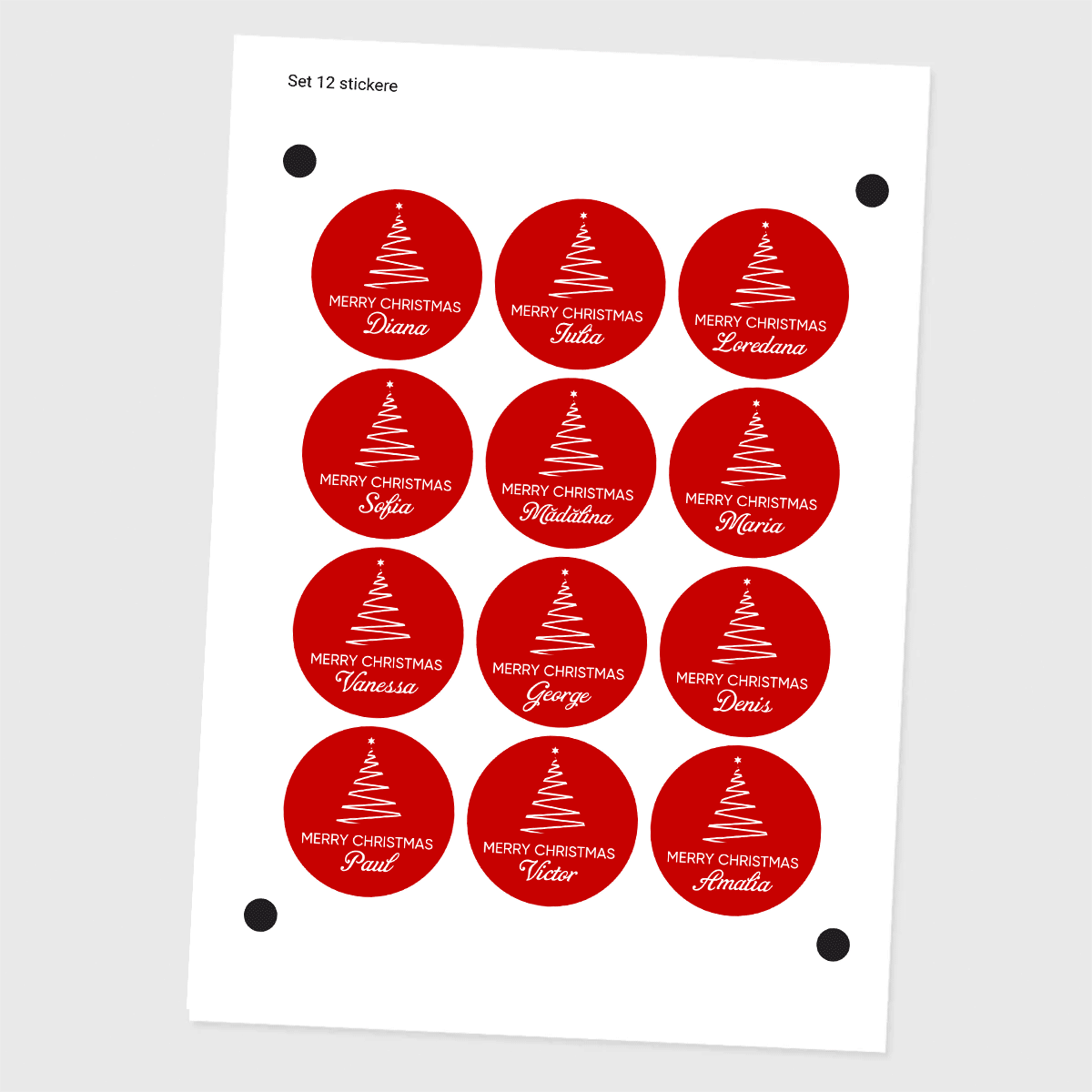 Set de 12 stickere (etichetă autoadezivă) personalizate cu mesaj - Crăciun