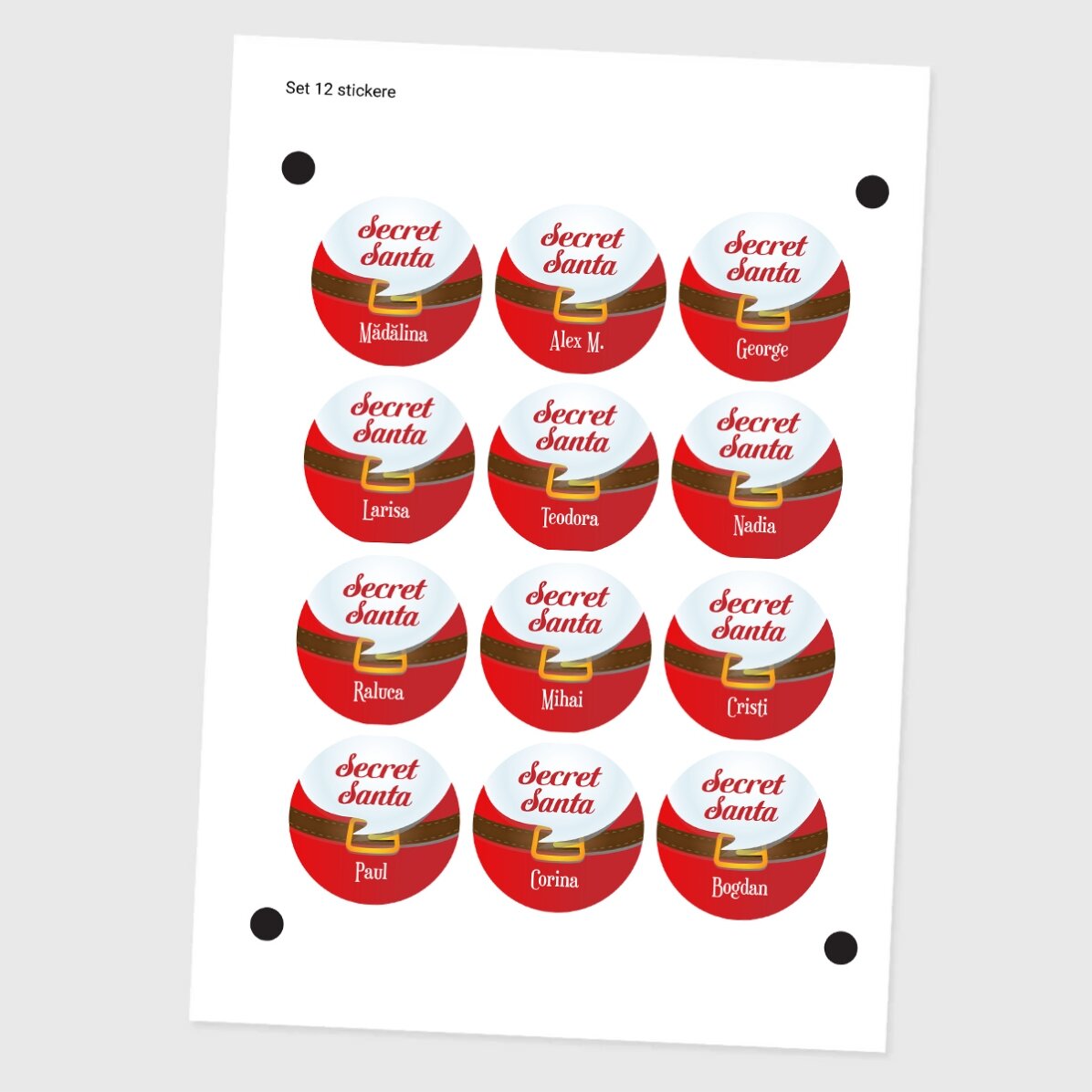 Set de 12 stickere (etichetă autoadezivă) personalizate cu mesaj - Secret Santa
