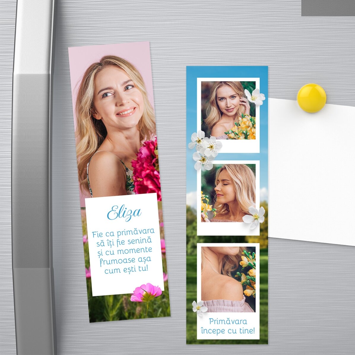 Set of 2 customised magnets with photos and text - Spring