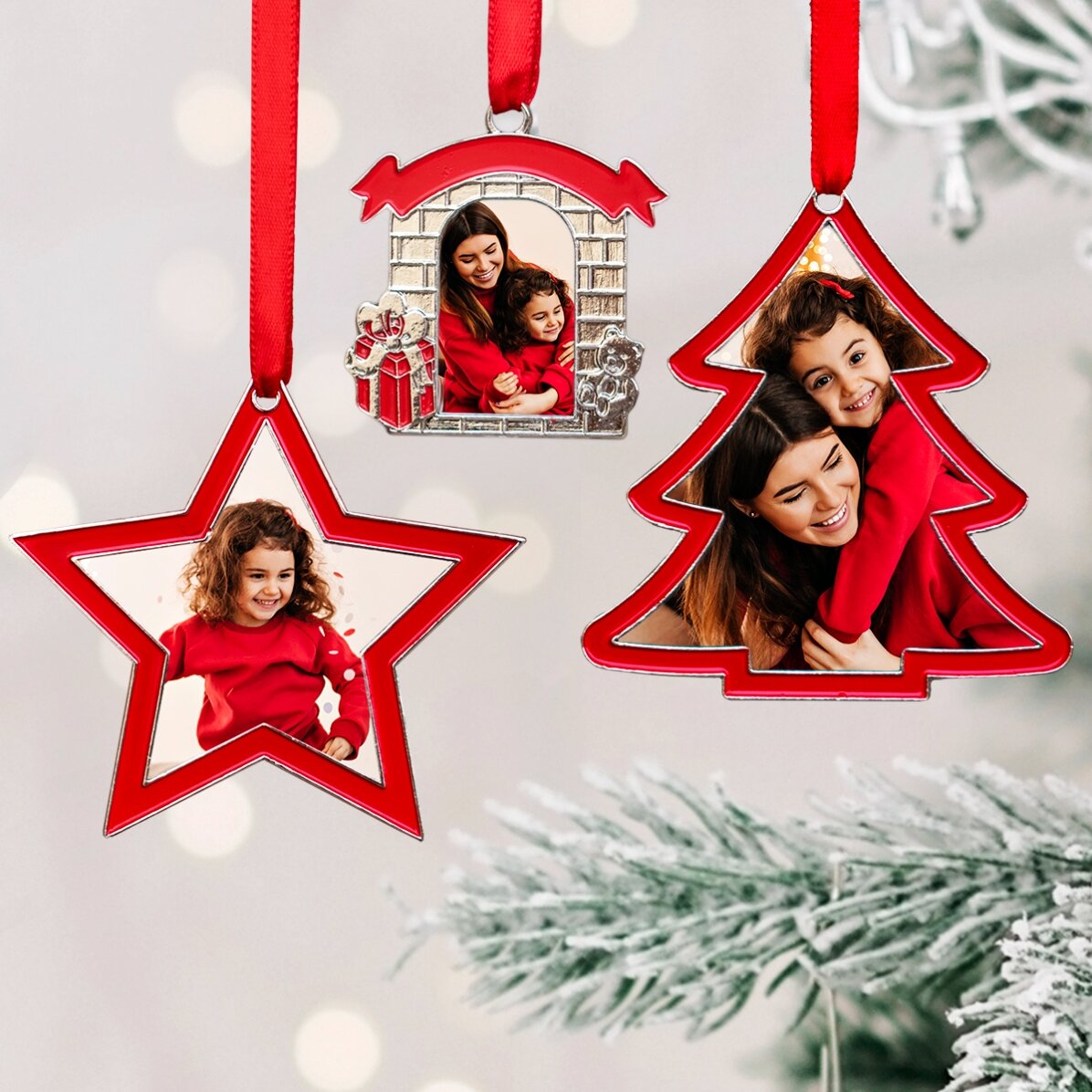 Set de 3 ornamente de brad personalizate cu poză