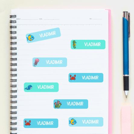 Set of 36 personalised stickers (self-adhesive labels) for school