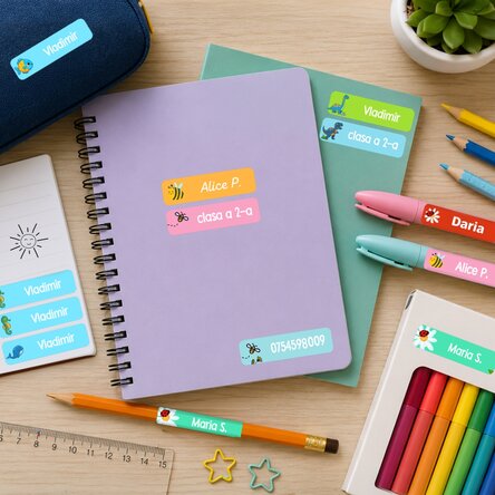 Set of 36 personalised stickers (self-adhesive labels) for school
