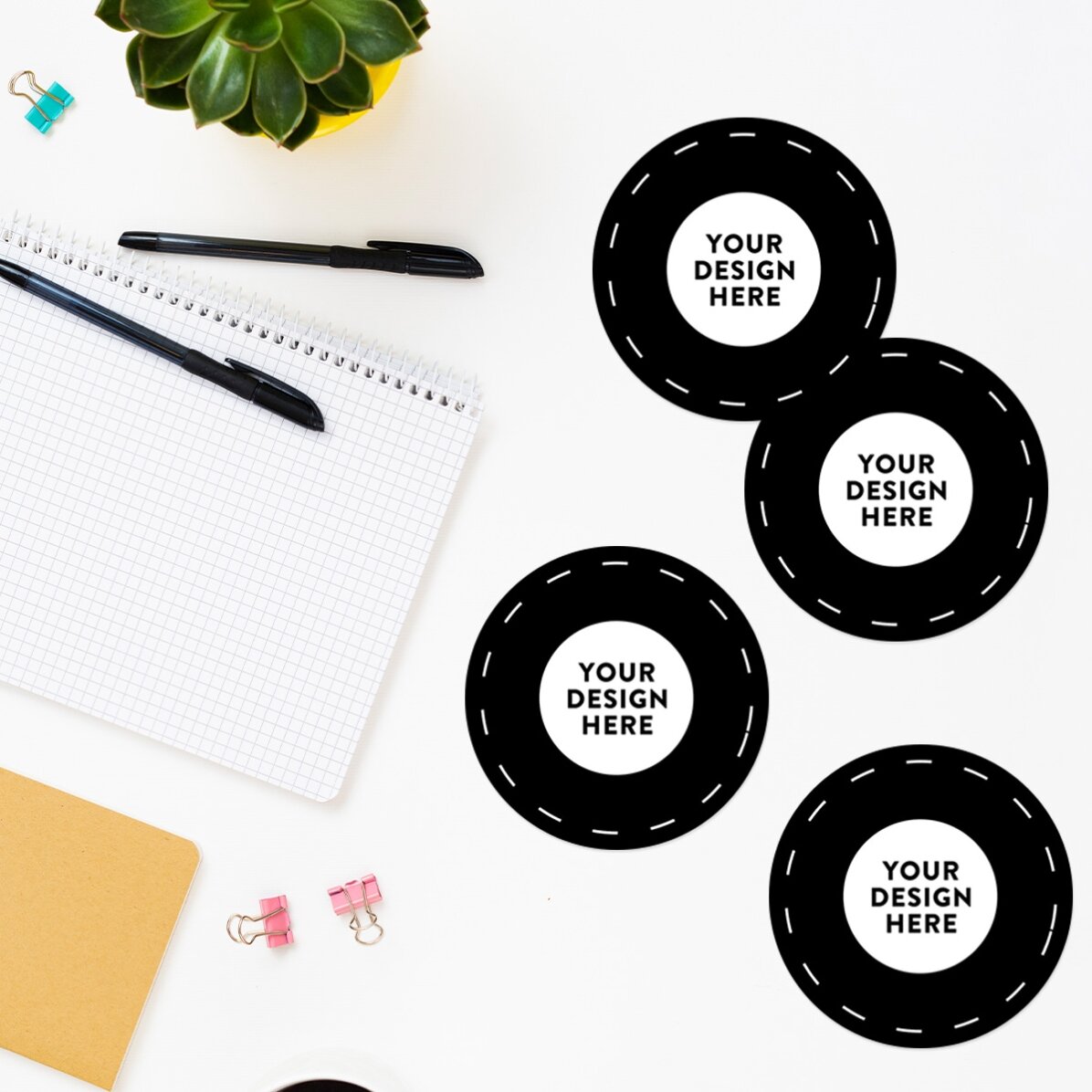 Set de 4 stickere (etichetă autoadezivă) rotunde, diametru 8,5cm personalizate cu grafica ta