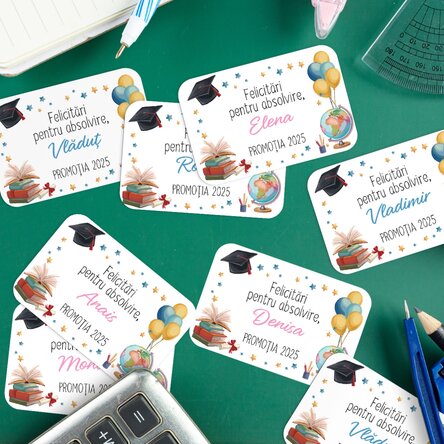 Set de 8 stickere (etichetă autoadezivă) personalizate cu mesaj - Absolvire