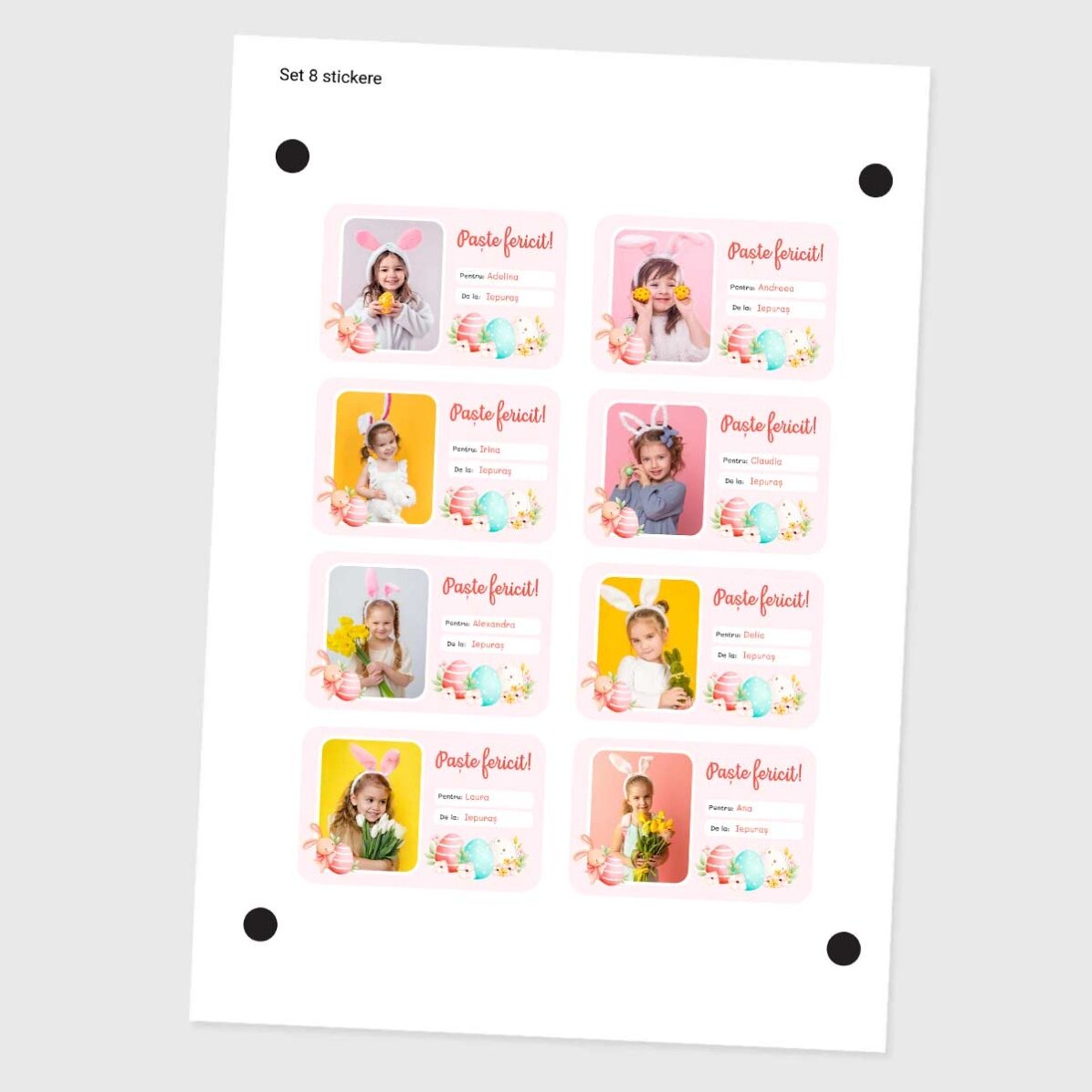 Set de 8 stickere (etichetă autoadezivă) personalizate cu poze și text - Paște fericit!