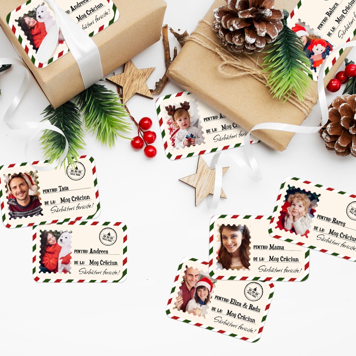 Set de 8 stickere (etichetă autoadezivă) personalizate - Cu drag, Moș Crăciun