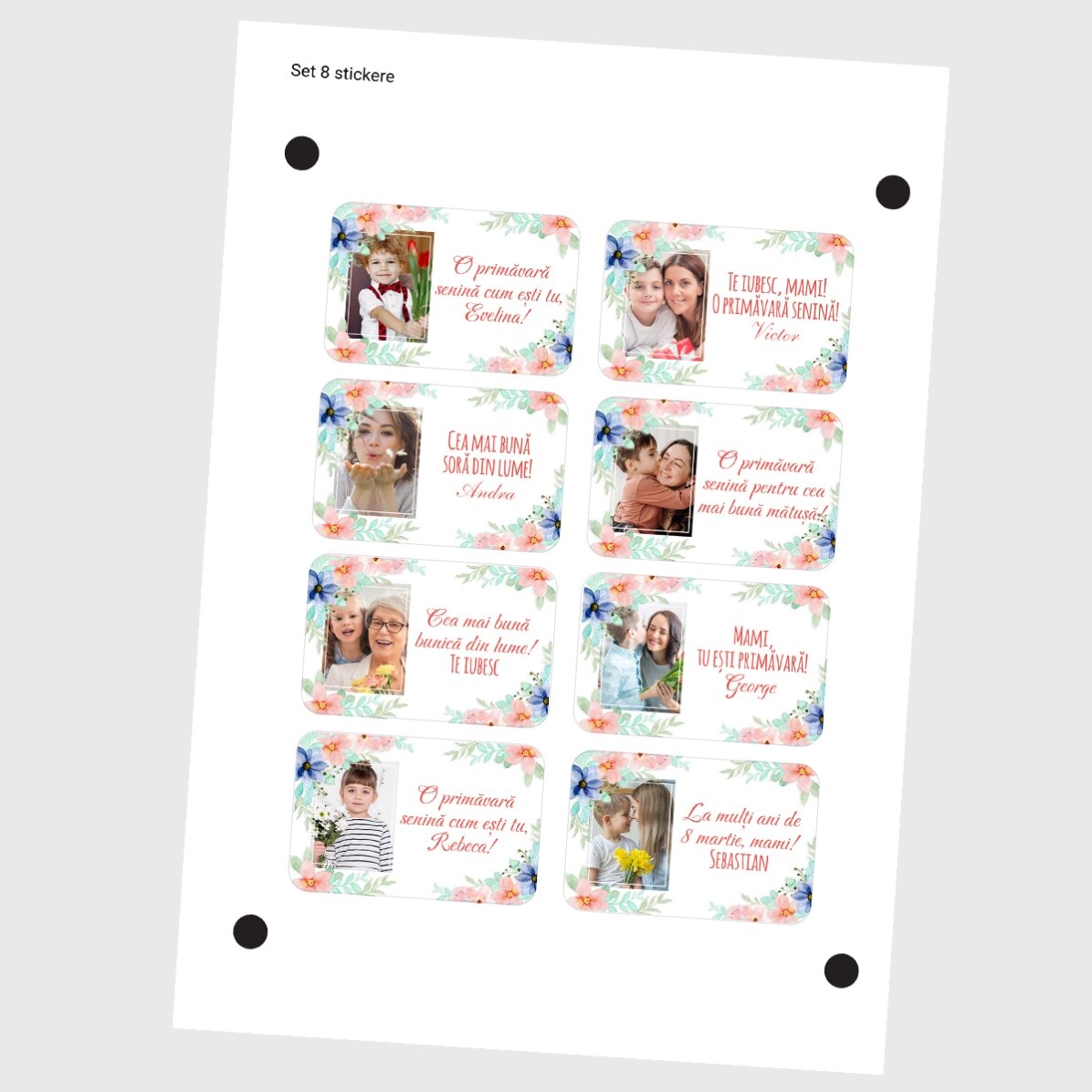 Set of 8 stickers (self-adhesive labels) personalised with photos and message - Spring