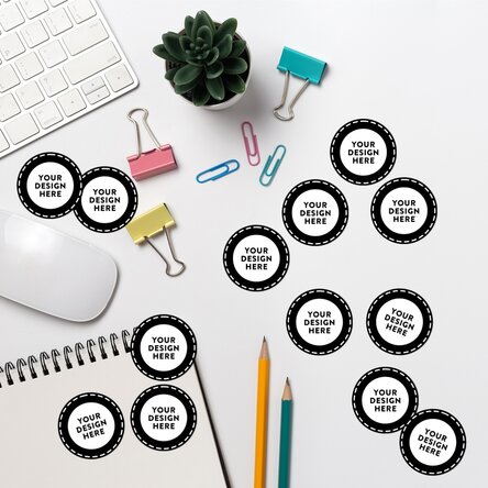 Set of round stickers (self-adhesive labels), 3.5 cm in diameter, customised with your own design